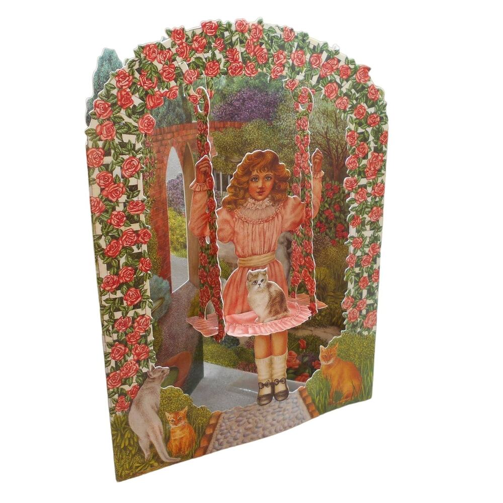 Santoro Graphics Girl with Cats Swing Card 3D 1994 SC04